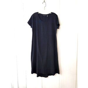H by Halston Black Short Sleeve Mid-Length T-Shirt Dress with Matte Satin Trim